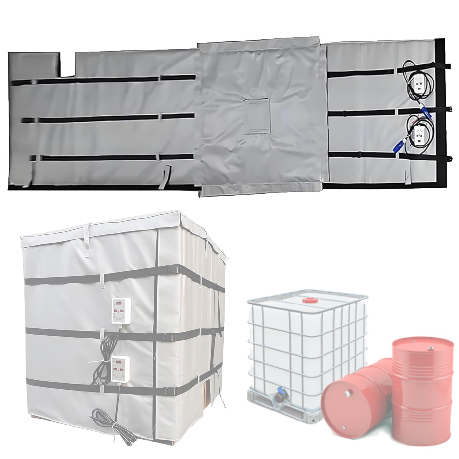 Płaszcz grzewczy do beczek IBC o pojemności 200 l lub 1000 l, odłączany koc grzewczy do przemysłowych beczek z olejem, do plastikowych rur zbiorników IBC. 1000L/275Gal
