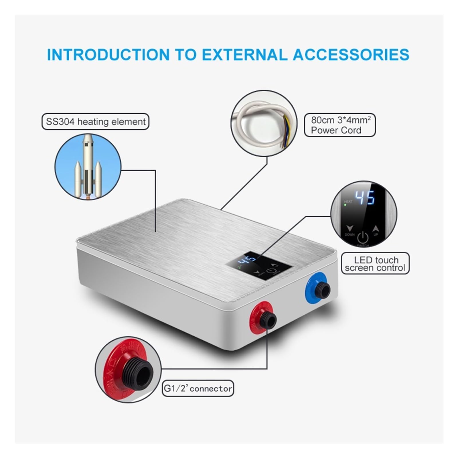Scaldabagno Elettrico, Scaldabagno Elettrico Istantaneo Doccia Rubinetto del Bagno Riscaldatore di Acqua Calda 6000W Display Digitale for Hotel Cottage di Campagna