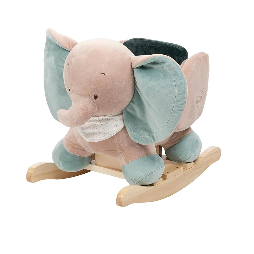 Nattou Schaukeltier aus Polyester (Frottee), Elefant Axel, 63 x 33 x 45 cm, Luna und Axel, Grün/Beige
