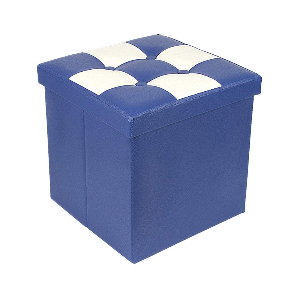 Pouf de rangement gris coffre de salon et petit tabouret bleu