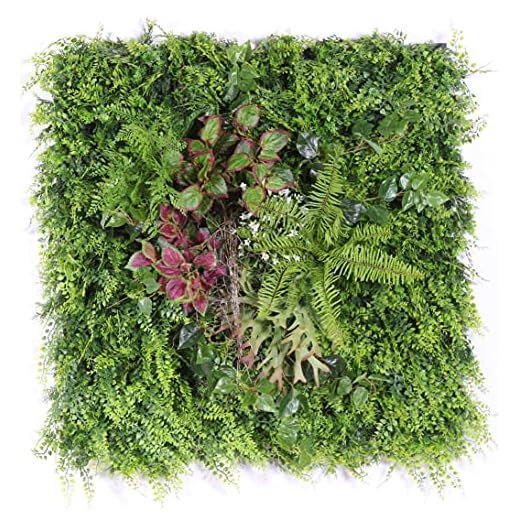 Jardín Vertical Artificial Interior 75x75cm Fácil instalación, Tornillos incluidos,sin Mantenimiento, Fabricado con Plantas Artificiales, máximo 25 cm de Grosor