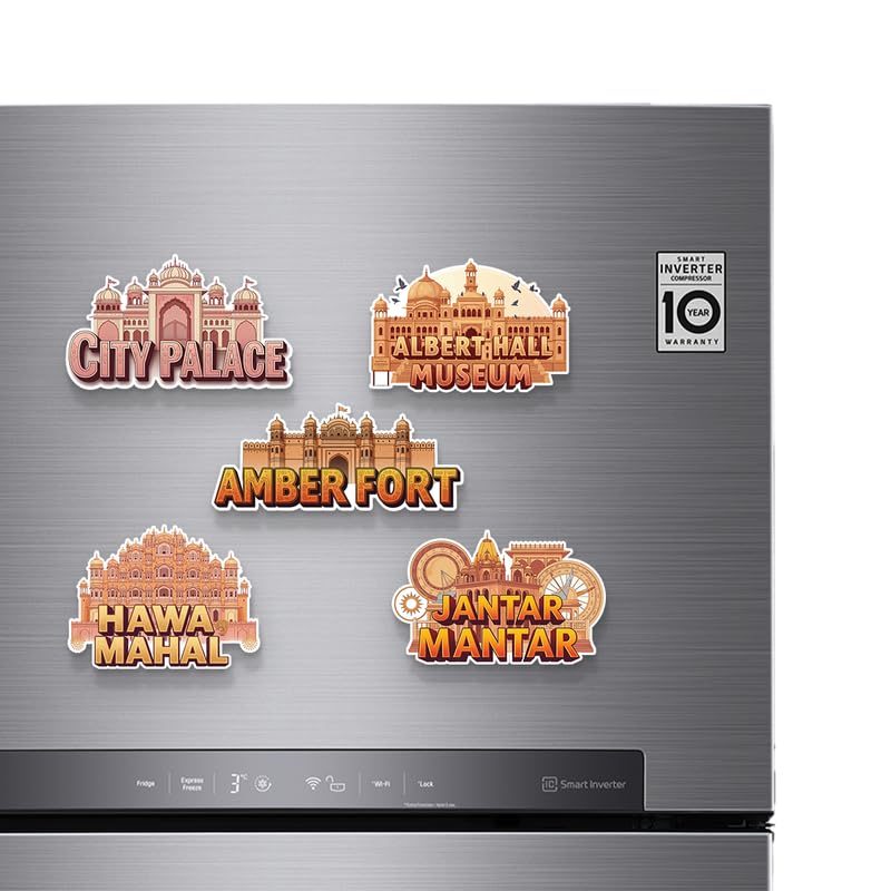 Image of Jaipur Set of 5 Fridge Magnets, Glossy Finish, Stylish Magnet for Fridge, Wardrobe & Metal Surfaces