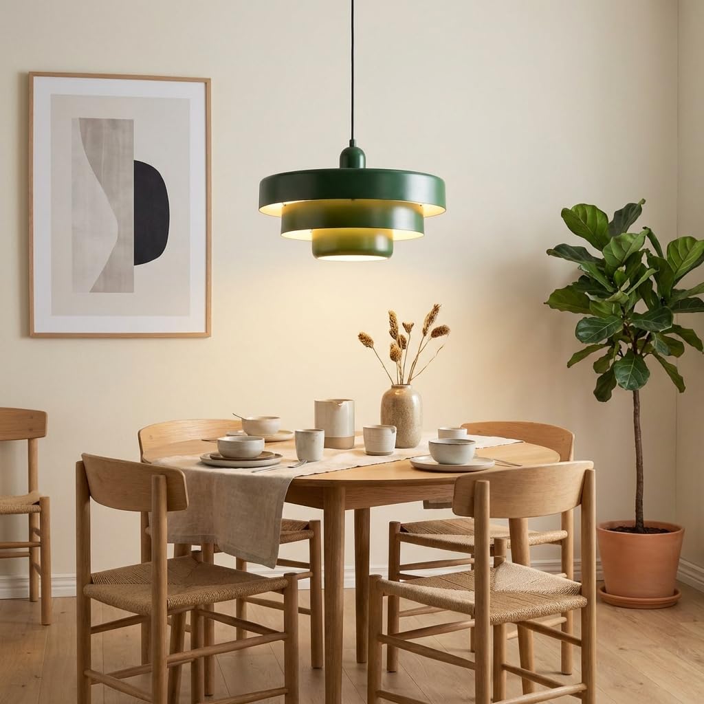 BARCELONA LED Lampa Wisząca MACARRON Zielony 3-Poziomowa Metal Żelazo, Styl Bauhaus Minimalistyczny, Pośrednie Oświetlenie Bez Oślepiania, Klasyczna Vintage Nowoczesna Luksusowa E27
