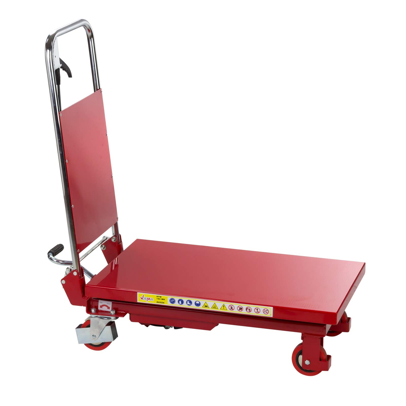 DEMA Hydraulischer Hubtischwagen HTW150 – Hubwagen bis 150 kg, stufenlose Hubhöhe 22-72 cm, stabile Stahlkonstruktion, Lenkrollen mit Bremse, Sicherungs-Arretierung – für Werkstatt, Lager, Produktion