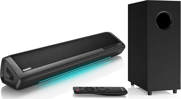 Saiyin Sound Bar for Smart TV with Subwoofer, 2.1 Deep Bass 100W Soundbar TV Speaker Home Theater Surround System PC Gaming Bluetooth/AUX/Optical Connection, Wall Mountable 17-inch