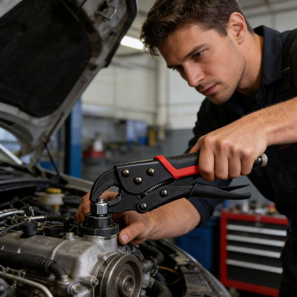 Locking Pliers Curved Jaw 7-Inch - Industrial-Grade Electrophoresis Finish, TPR Non-Slip Handle, 53mm Max Opening, Heavy-Duty Clamp for Workshop, Plumbing, DIY Projects (1 Piece)