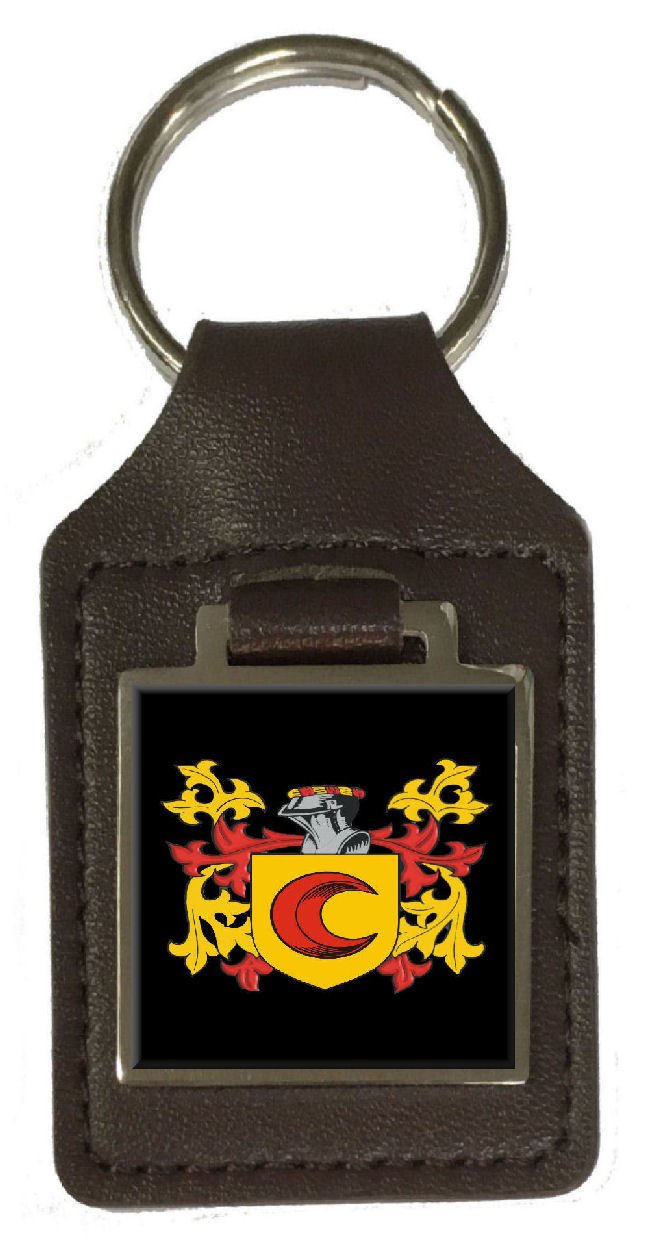 Sands Family Crest Apellido Escudo De Armas Llavero De Cuero Marrón Grabado