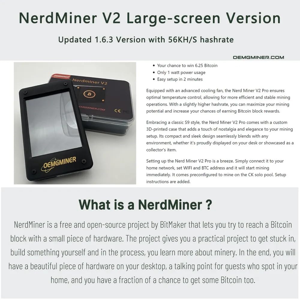 Amazon | NerdMiner V2 大画面バージョン 56KH/s T-Display S3 1.6.3 ビットコイン ソロ宝くじ マイナー  勝利 6.25 BTC 低消費電力 マイクロUSBケーブル- WiFi接続 | OEMGMINER | USBケーブル 通販