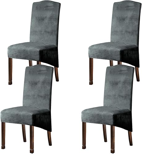 Miniatura 9 de Juego de 4 fundas elásticas de terciopelo para sillas de comedor de felpa XL, fundas protectoras de elastano para sillas altas, fundas de asiento