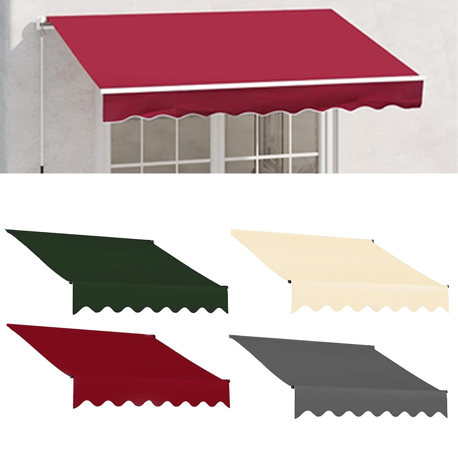 Generisch Canvas Markisen Ersatzstoff Fertig Genäht Wasserfest Ohne Gestell UV Schutz Premium Markisenstoff für Terrasse Balkon Markisen Ersatzstoff Grün/Rot/Grau/Beige 2/3/4/5/6/7m (Beige 6.6x5ft) Garten
