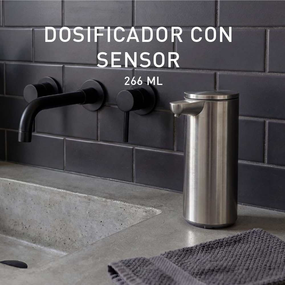 simplehuman 266 ml Sensor Pump, dispensador automático de jabón líquido, dispensador Variable, válvula antigoteo, Impermeable IP67, Acero Inoxidable Cepillado