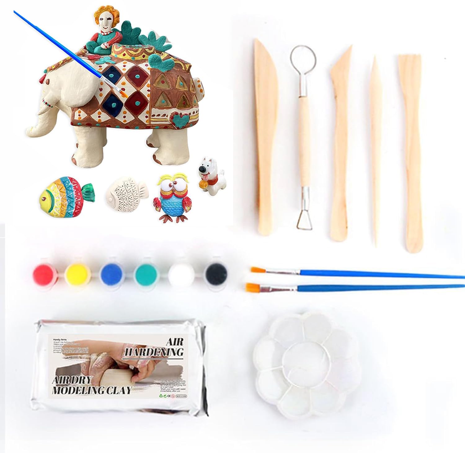 Air Dry Clay Pottery Kit for Beginners, Air Dry Clay for Adults and Kids, DIY Kit with Acrylic Paint, Children Teenagers Birthday Holiday Gifts
