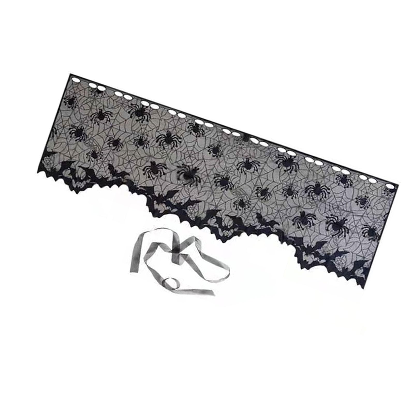 YWLUUOO Halloween Lace Tablecloth Rectangular Web Table Runner Black Placemat Spiderweb Mantel Decoration and Curtain Halloween Curtain