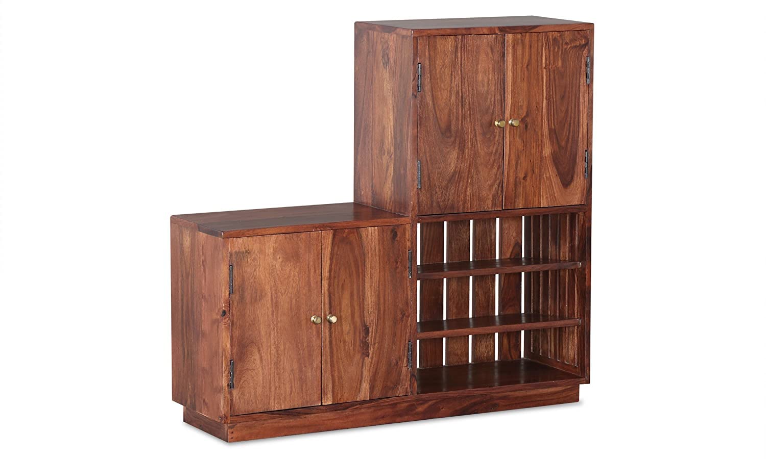 Solid Sheesham Wood Shoe Cabinet for Home | Wooden Shoes Rack with 4 Door Cabinet & 2 Shelf Storage | Shoe Organizer | Shoe Stand for Entryway | Rosewood, Brown Finish