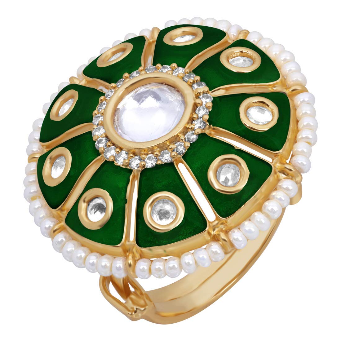 I Jewels 18k Gold Plated Traditional Green Enamel/Meena Work Finger Finger Ring Glided With Uncut Polki Kundans For Women/Girls (FL172G) (B08K92G75Q) Amazon Price History, Amazon Price Tracker