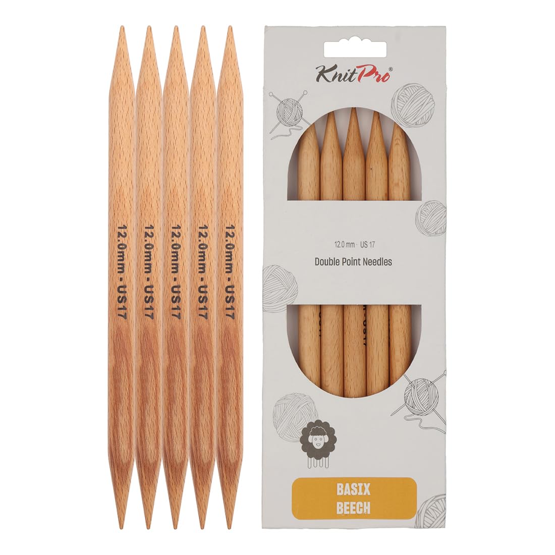 KnitPro Basix Beech Double Pointed Needles 8" (20cm) | 12.00mm