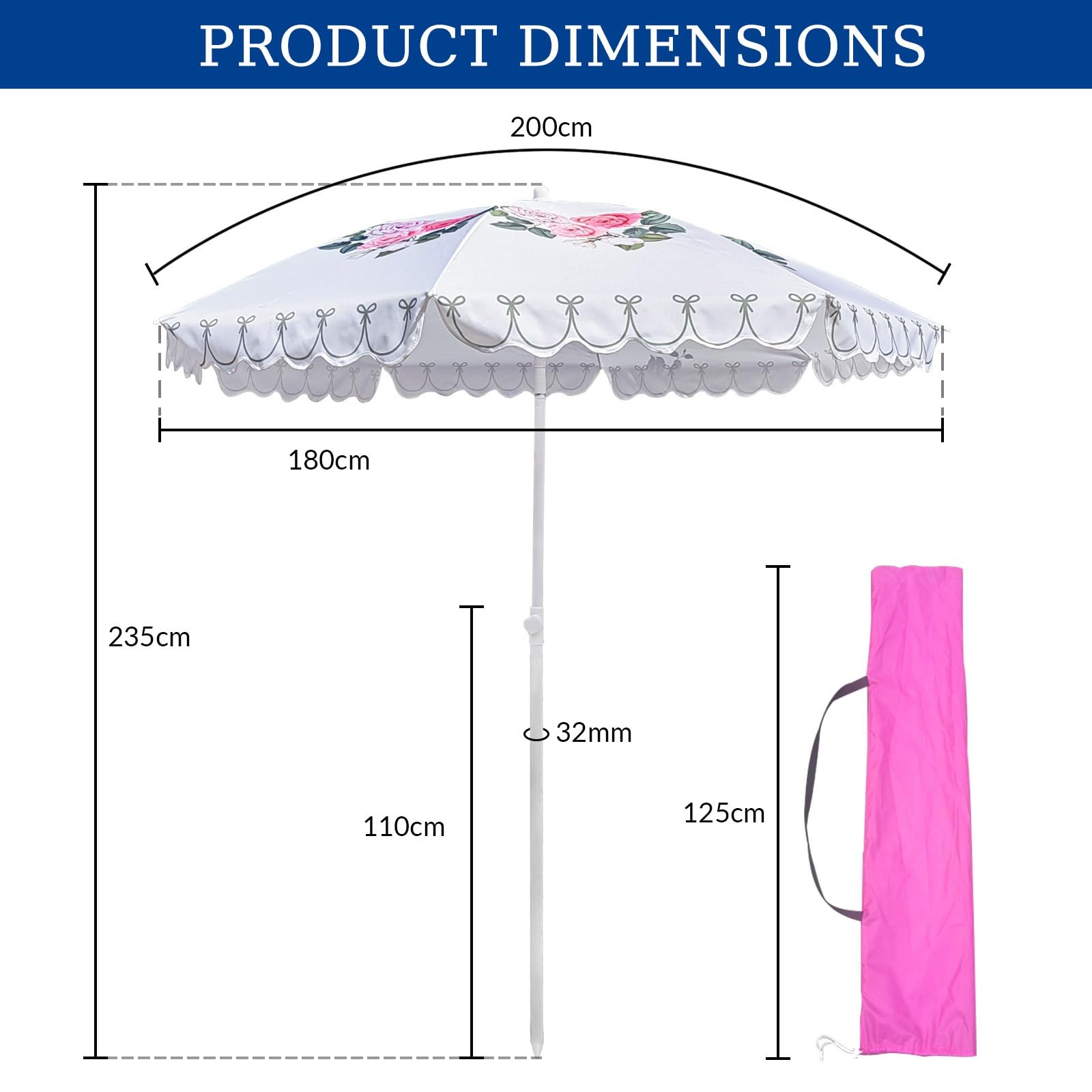 Sombrilla De Playa Plegable Y Inclinable,sombrilla Playa Antiviento Grande 200cm, Antiviento Sombrilla UPF 50+, Impermeable Sombrilla Portátil para Terraza Piscina Patio Café