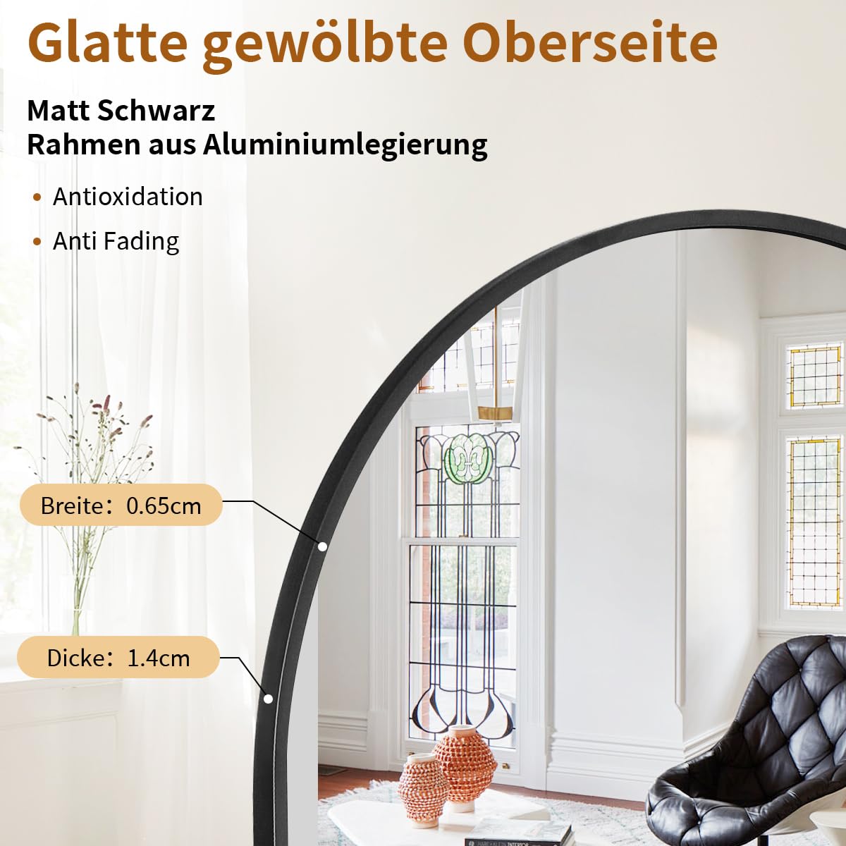 Koonmi Ganzkörperspiegel Bogen 40 x 150 cm Schwarz, Stabiler Rahmen