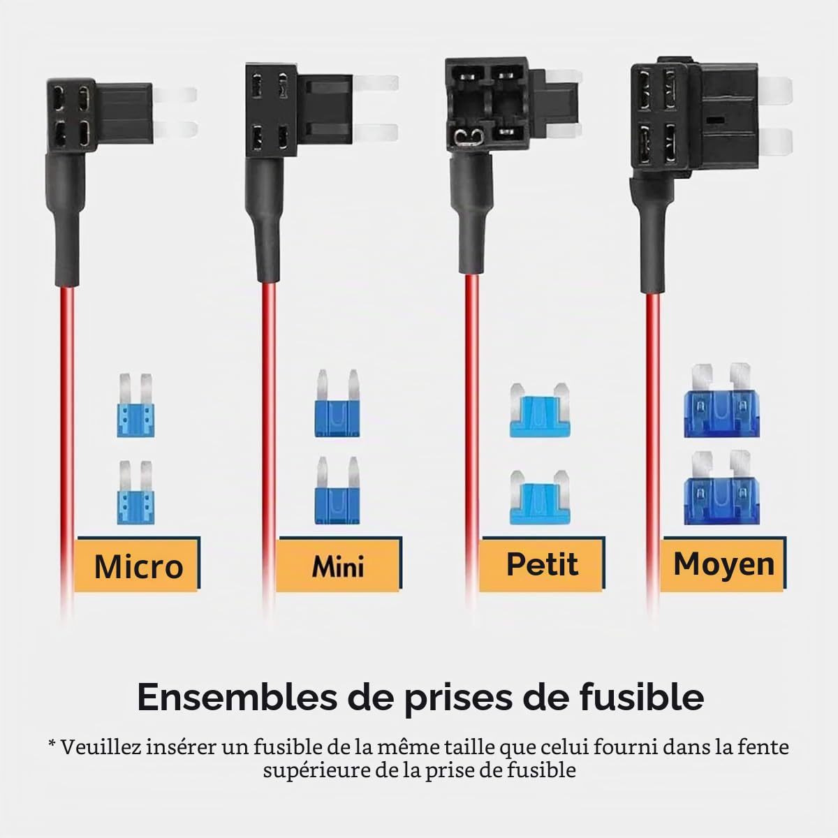 Kit de câblage WOLFBOX USB C 4A 3,5 m pour toutes les caméras de tableau de bord WOLFBOX, conversion 12-24 V à 5 V, avec protection contre la décharge de batterie.
