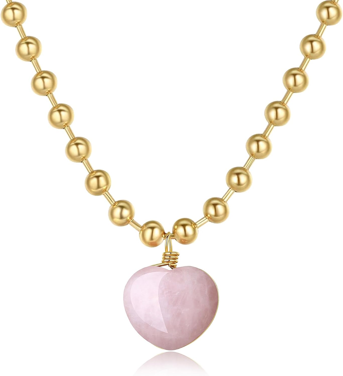 COAI Ball Chain Necklace for Women, 18K Gold Plated Stainless Steel Heart Necklace for Women