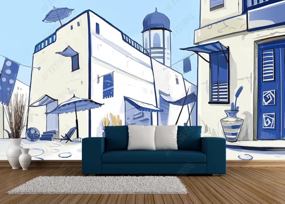 Papier peint intissé bâtiments bleus décoration murale chambre