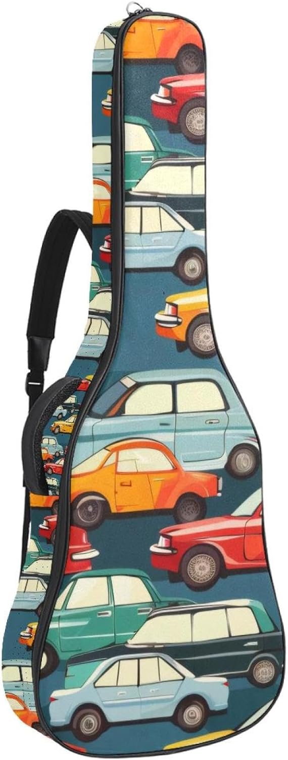 Acoustic Guitar Bag, 40 41 42 Inch Guitar Case Cover Soft Guitar Gig Bag for Acoustic Electric Bass Classical Guitar, Cute Cartoon Cars
