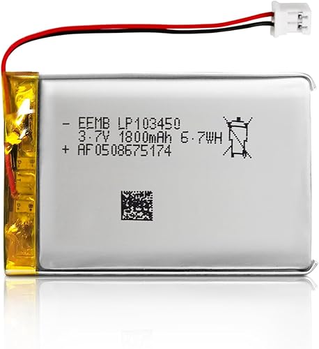 EEMB Batería de iones de litio de 3.7 V 1800 mAh 103450 recargable de 3.7 voltios Lipo con conector JST de cable para altavoz y cámara de