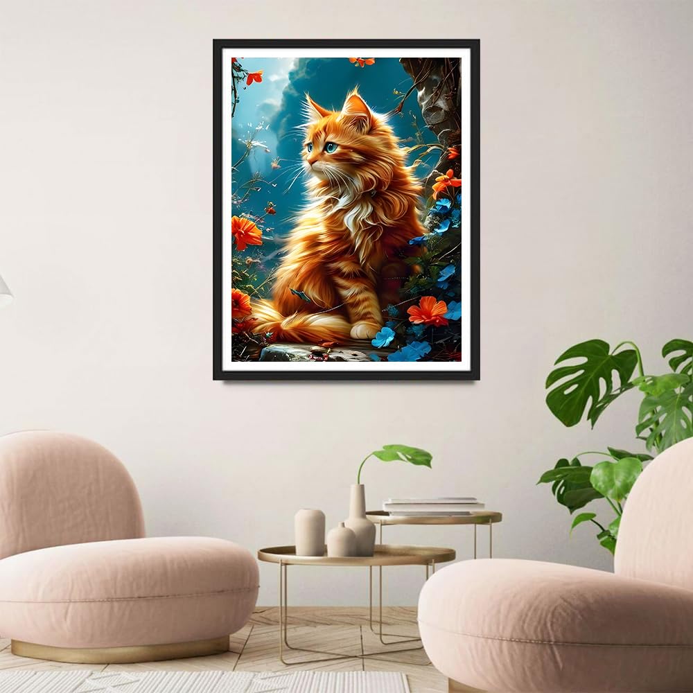 Kit Peinture Diamant 5D Chat Orange – 30x40 Cm, Complet Avec Strass Et Toile HD, Idéal Débutants Et Déco