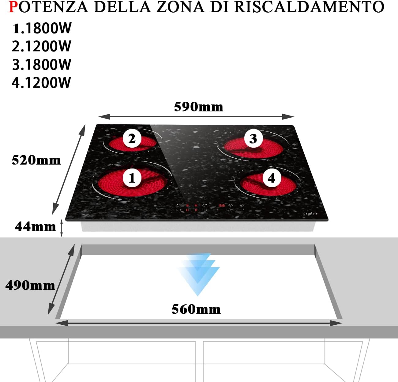 Hobsir Piano Cottura in Vetroceramica 4 Fuochi, Piano Cottura Elettrico 6600W, Piastra Vetroceramica a Incasso, senza Spina, Regolazione flessibile della zona di cottura, timer, blocco di sicurezza Hobsir Piano Cottura in Vetroceramica 4 Fuochi, Piano Cottura Elettrico 6600W, Piastra Vetroceramica a Incasso, senza Spina, Regolazione flessibile della zona di cottura, timer, blocco di sicurezza