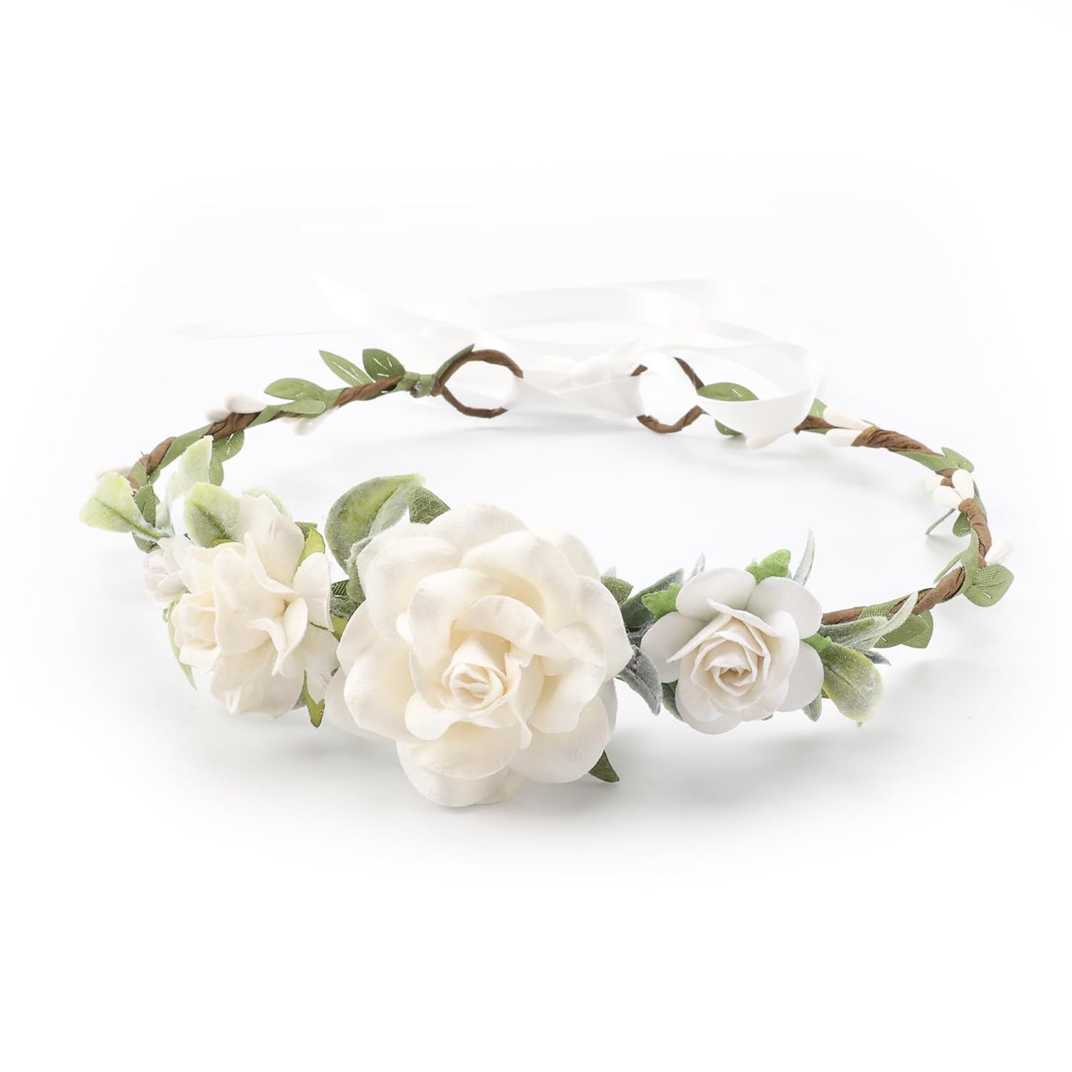 Flower Girl Flower Crown Pink Baby Girls Floral Headpieces Kids Headband Children Hair Wreath Photo Prop (White-Child Size) - Image 2