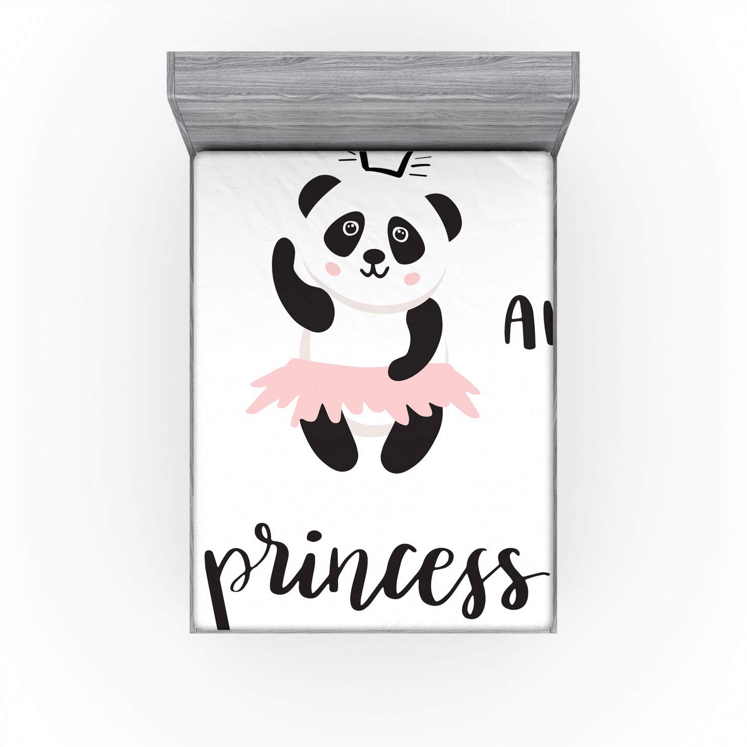 Ambesonne Cartoon Fitted Sheet, Funny Ballerina Panda Bear Dancing in Pink Skirt Baby Girls, Soft Decorative Fabric Bedding All-Round Elastic Pocket, Full Size, Grey Rose