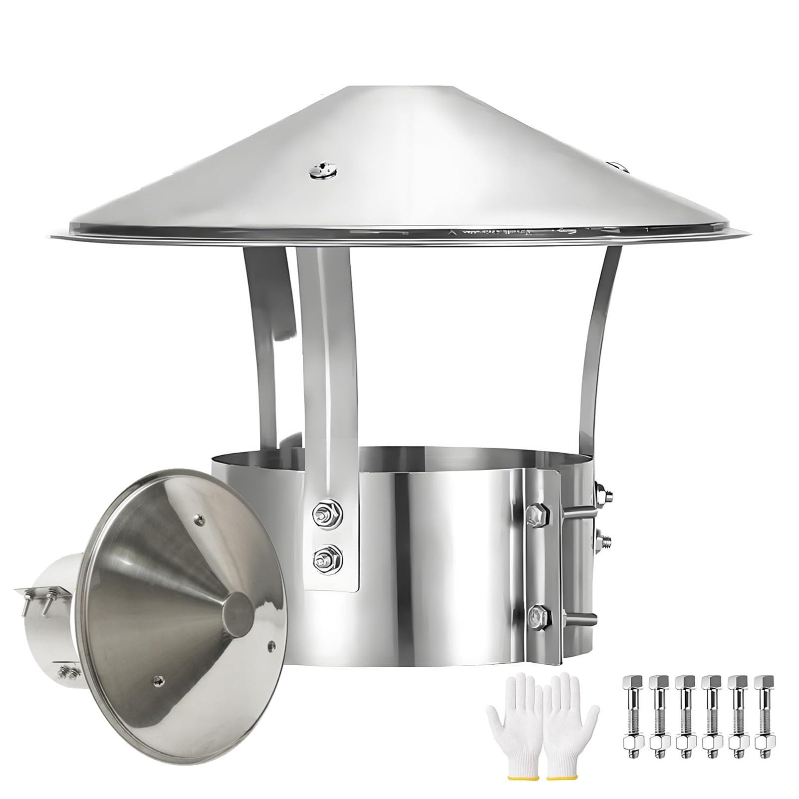 Kxwoq3ed Silver Chimney Cap 304 Stainless Steel Chimney Cowl, Roof Exhaust Vent Cap, 3In - 12.4In, Outside, Weatherproof, Stove Pipe Topper, Fireplace Exhaust, Adjustable, Round(12.4In/315Mm)