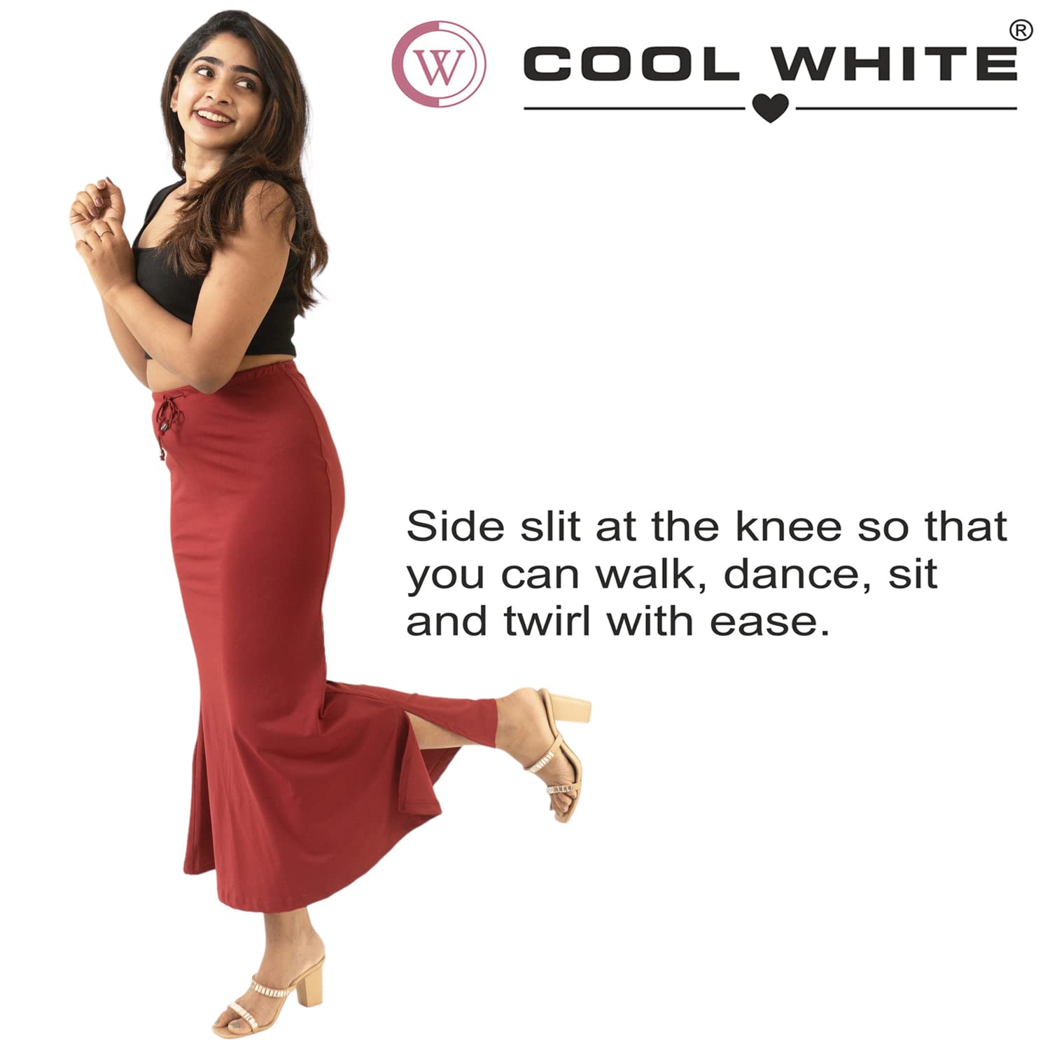 Cool White Saree Shapewear For Women With 1 Comfy Lace Shorts Combo, Shapewear Petticoat For Saree, Maroon 4