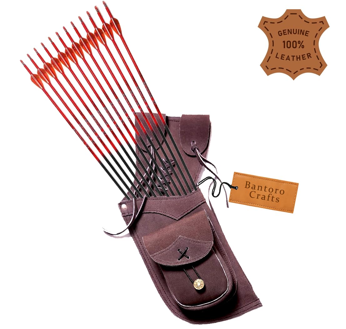 Carquois latéral traditionnel fait à la main pour la chasse et le tir à l'arc en cuir véritable, léger et confortable (poche unie en cuir)