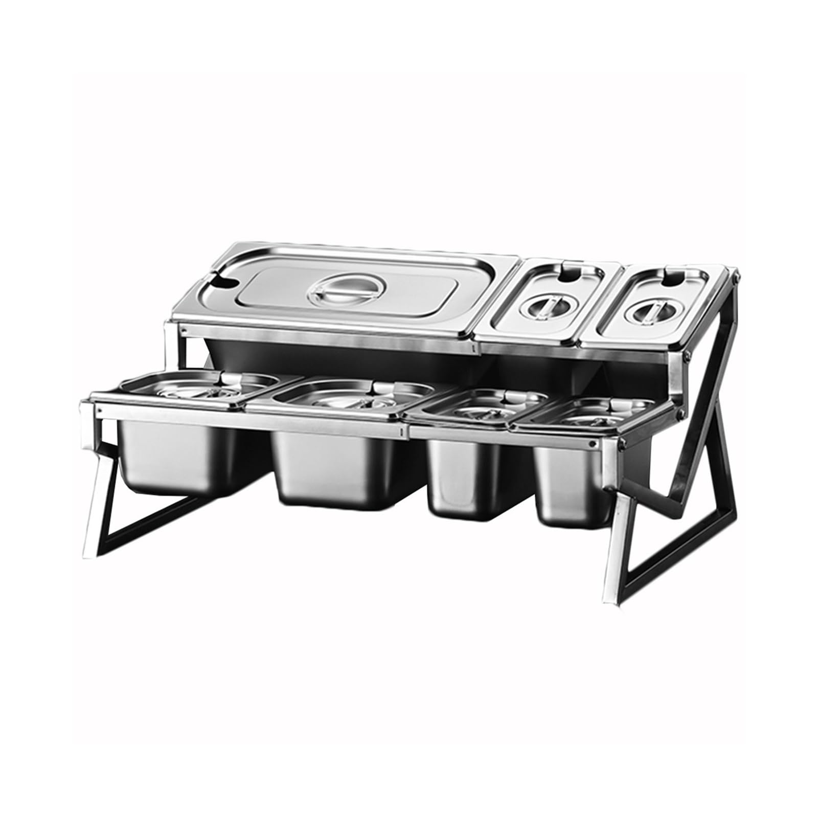 WDSOPK 6 Pans Stainless Steel Retractable Standing Spice Rack Box With Cover,2 Row Compartments Organizer Holder,Countertop Multiple Storage Seasoning (21.6x14.6x10.4in)