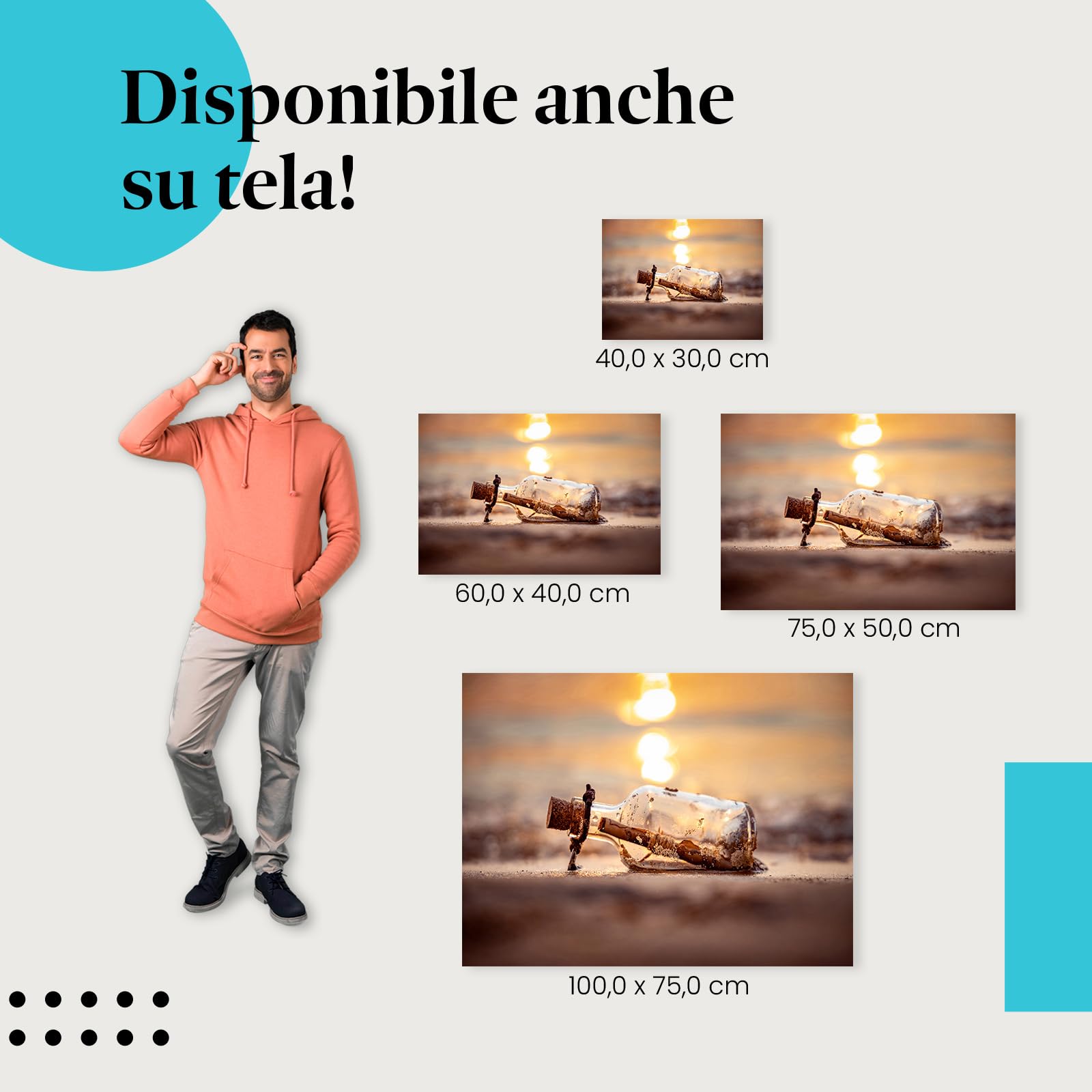 Postereck - 3872 - Messaggio in bottiglia, bottiglia spiaggia mare sole onda - Decorazione da Parete, Stampa Artistica, Arredamento Interni, Quadri - Tela - 100,0 cm x 75,0 cm