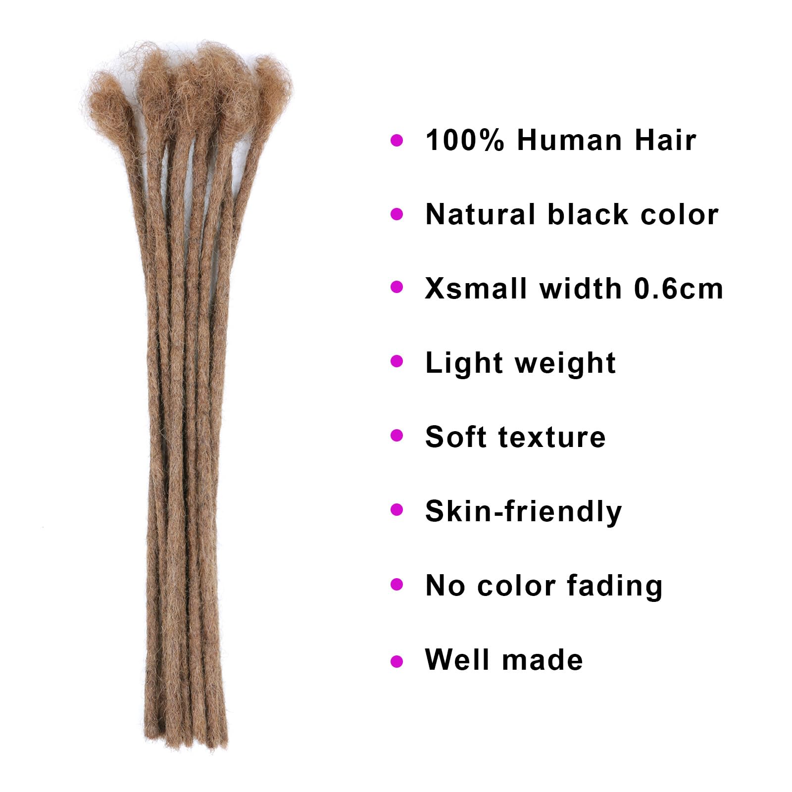 DaiMer 12 Inch Dreadlock Extensions Human Hair 0.6cm Loc Extensions Real Human Hair for Men/Women/Kids 10 Strands Full Handmade Permanent Dreads Extensions Extension 30 Color Will not Fade - Image 3