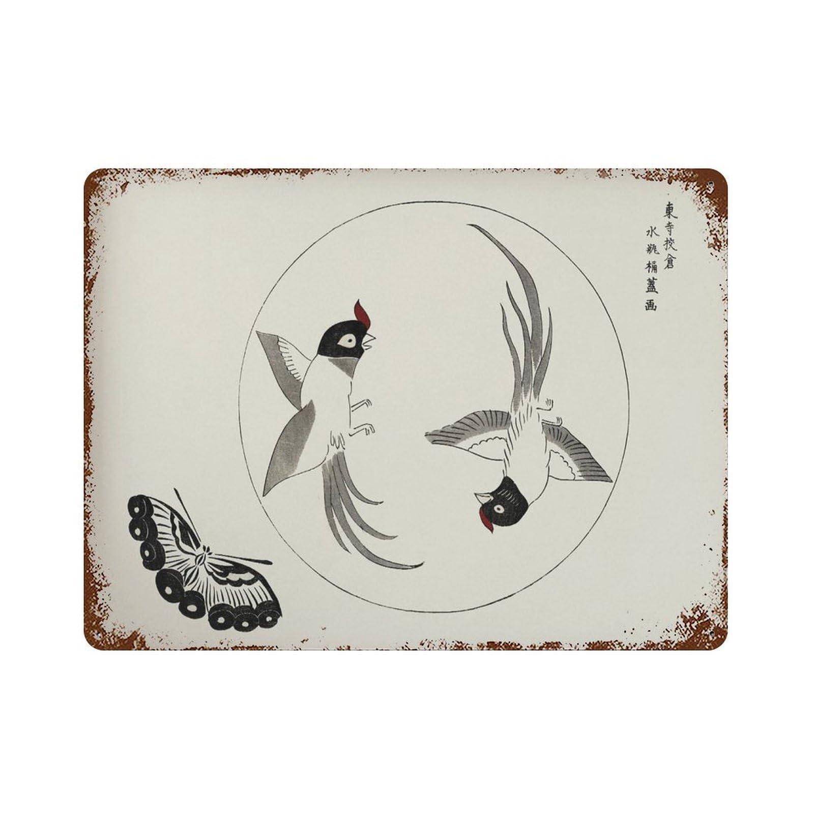 xiaoxiaoshen Birds And Butterfly Japanese Taguchi Tomoki Wall Decor Art Metal Tin Poster Modern Home Decor Art Home Bar Shop Decorations Vintage Sign 30x40cm