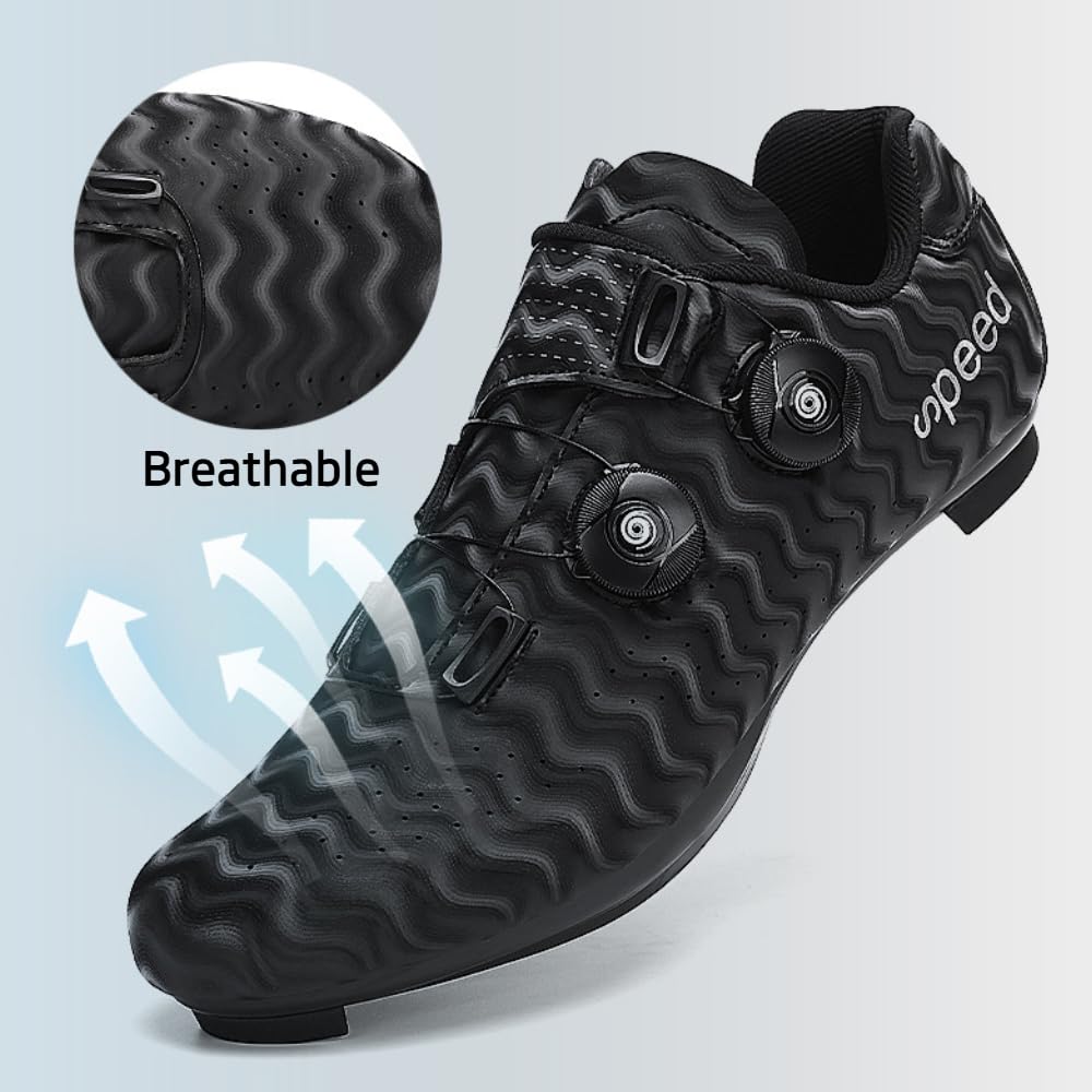 Buty rowerowe, męskie, damskie, oddychające, antypoślizgowe trampki z obrotową tarczą i gumową podeszwą, do jazdy na rowerze górskim, kolarstwa szosowego, spinningu wewnątrz i treningu, Czarny, 39.5