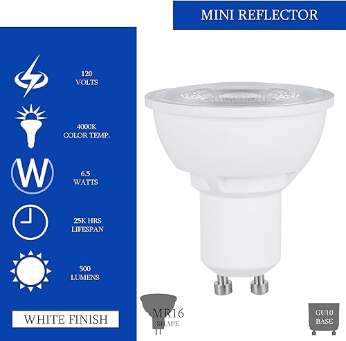 Miniatura 10 de LABORATE LIGHTING MR16, 6.5 W  50 W, bombillas LED, regulables, reemplazo halógeno, blanco cálido, base GU5.3, 500 lúmenes, 80 CRI, ecológico,