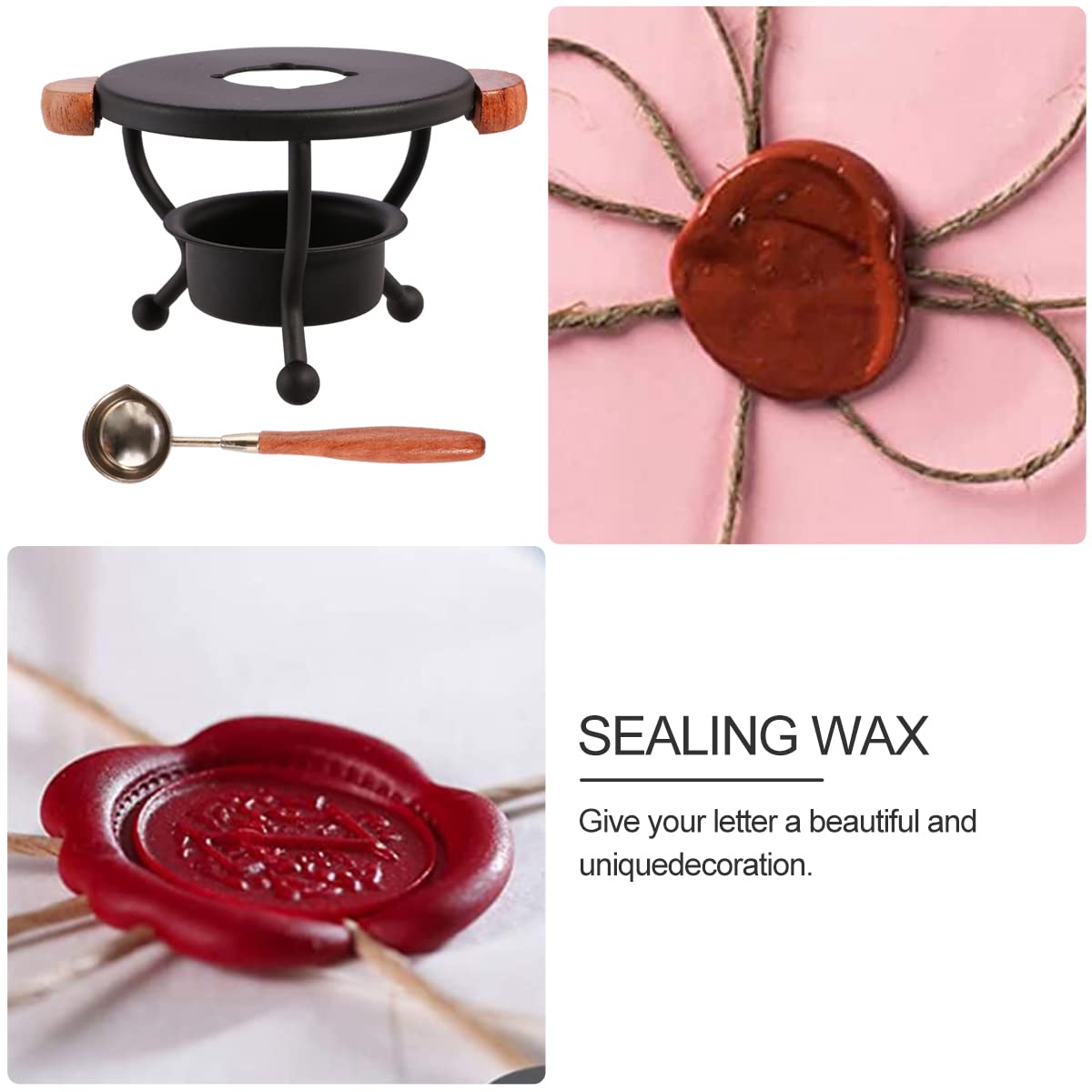 Gofypel Wax Seal Kits Sealing Wax Warmer Metal Melting Furnace Wax Seal Warmer Spoon Kit Tool with Heating Spoon for Stamp Letter Envelopes Invitations Sealing Making Arts Crafts,Black,small
