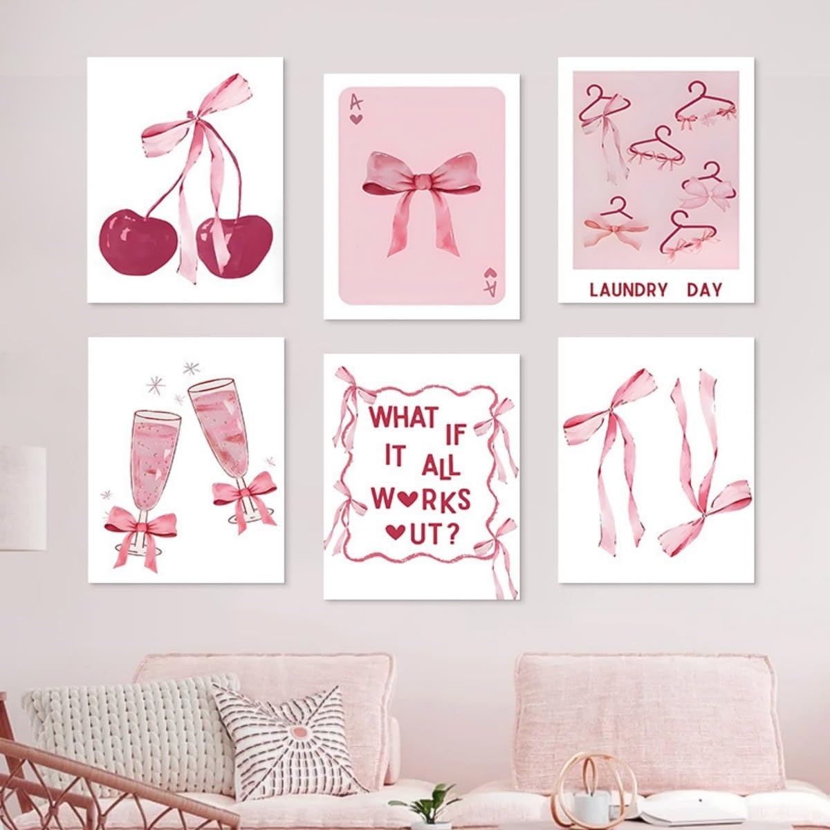 9 Pezzi Arte della Parete delle Donne Moderne Poster da Parete Rosa Decorazioni da Parete per Camera da Letto per Ragazze di Profumo Borse Tacchi Alti Per Casa Soggiorno, senza Cornice