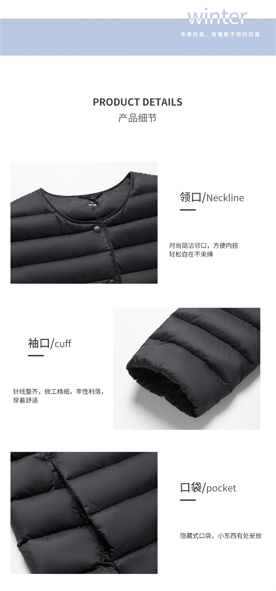 Piumino da donna leggero con fodera calda piumino d'anatra cappotto da ufficio nero M, Nero , M