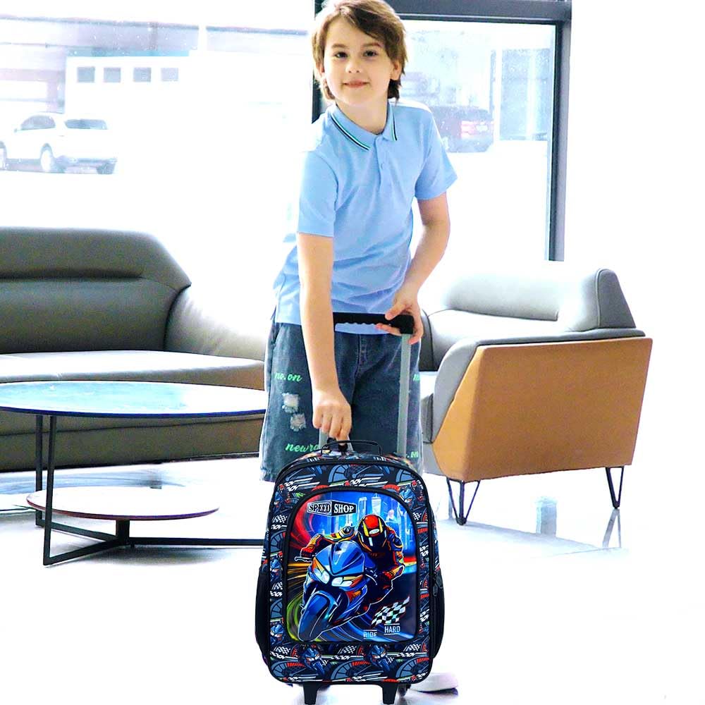 Kindergepäck für Mädchen und Jungen, wasserabweisender Rollkoffer, Reisegepäck für Grundschule und Kleinkinder, Cool UV Priting Motorradgepäck, Blau, Einheitsgröße, Mädchen-Gepäck