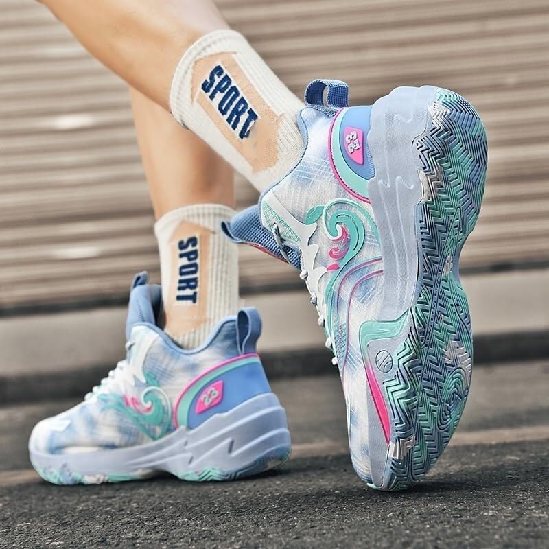 Męskie buty do koszykówki Uniseks, wysokie sportowe, oddychające, amortyzowane, odpowiednie treningów na hali świeżym powietrzu(Blue,43 EU)