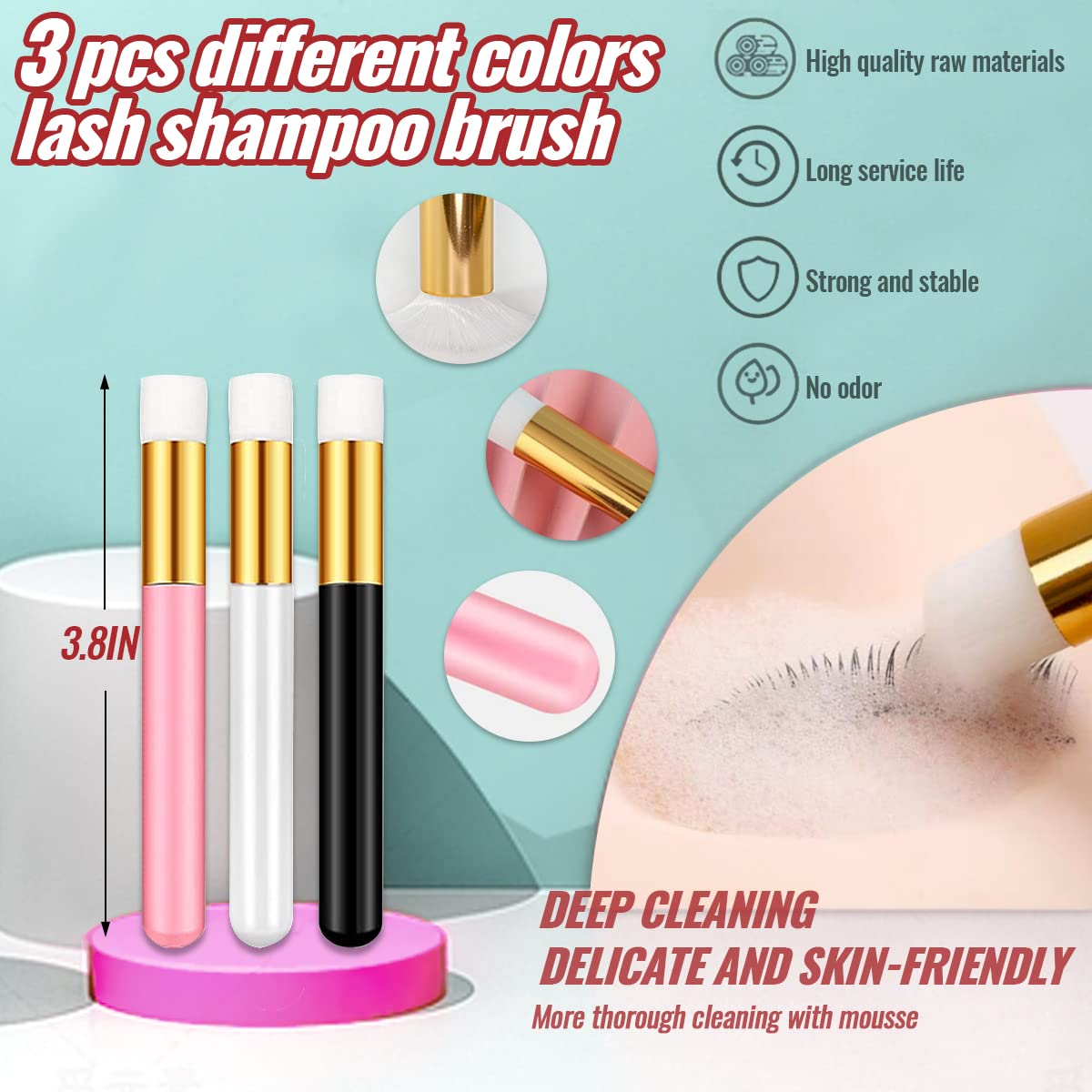 200ml/6.7fl.oz Limpiador de Pestañas Champú de Extensión Lash USB Secador de Ventilador Cepillo de Champú Rímel Cepillo Almohadilla Desmaquillante Lavado Botella Micro Cepillos Aplicadores