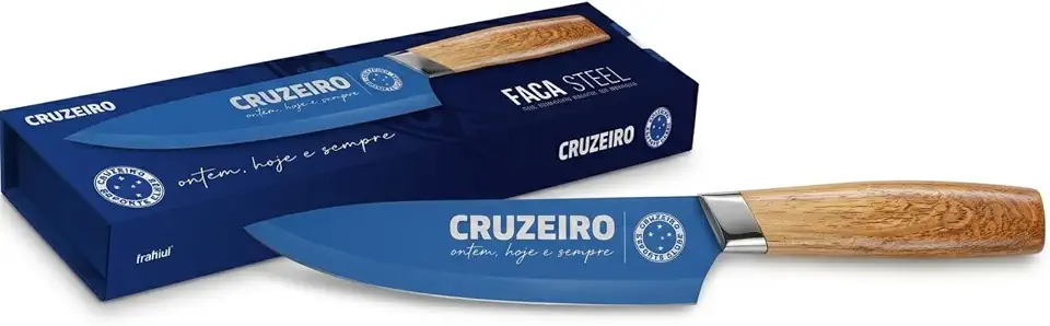 Faca Churrasco Cruzeiro Oficial Licenciada 20cm Aço Inox | Faca Premium Cabo Madeira Série Times Brasileiros | Presente Torcedor Zeiro Cabuloso Colecionável