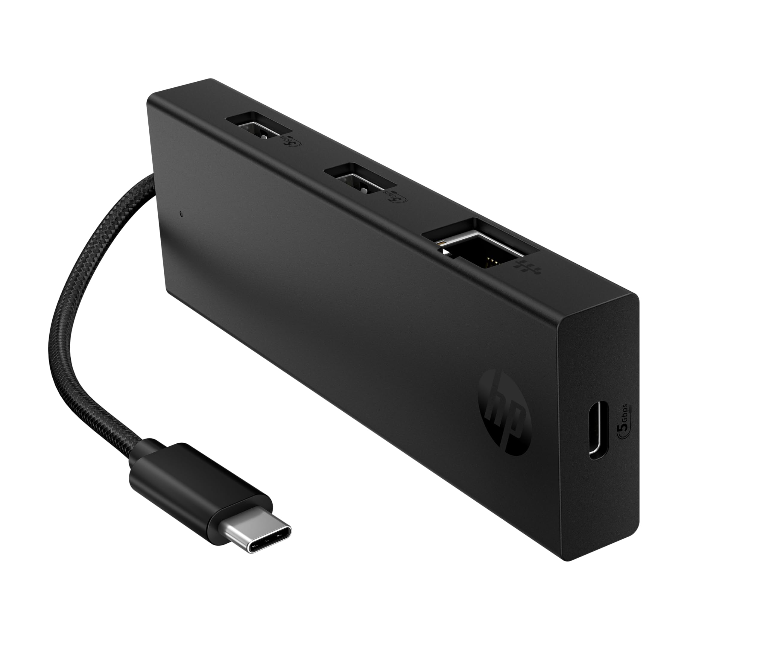 HP USB-C Portable Hub B8SV8AA - 4 Puertos (2X USB-A, 1x USB-C, RJ45 1GbE), Carga Rápida 7,5 W, Compatible Windows, MacOS, ChromeOS, iPadOS y Android, Ligero, Negro