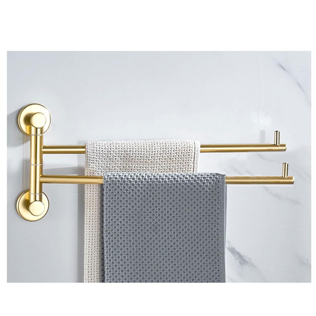 LMYSXAOZ Swivel Towel Rack Bar Rails for Bathroom, Wall Mounted Folding Arm Swing Out Hand Hooks Gold Finish Hanger Holder Space Saving Laundry, Kitchen 2Bars