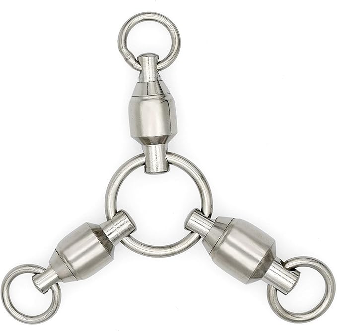 BLUEWING Ball Bearing 3Way Swivels Rolling Barrel Swivels Stainless Steel Three